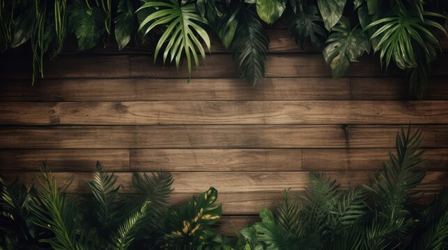 rustic wooden background with a Jungle theme and many wooden slats