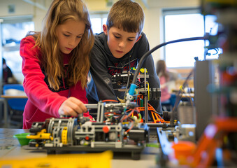 Children students learning in the classroom, Robotic and technology, STEM concepts.