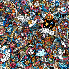 Fototapeta premium Kaleidoscope of Imagination: Colorful Doodle art pattern with various objects
