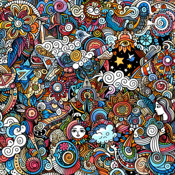 Kaleidoscope of Imagination: Colorful Doodle art pattern with various objects