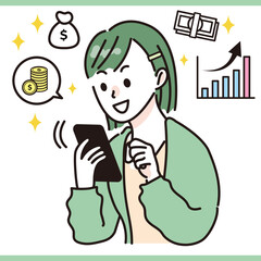 スマホで資産運用をする女性