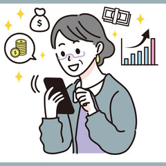 スマホで資産運用をする女性