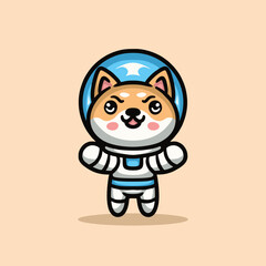 Naklejka premium Cute Dog Shiba Inu Astronaut Mascot Cartoon Animal Vector Logo Design illustration