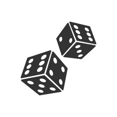 Game dice graphic icon. Two black dice sign isolated on white background. Vector illustration - obrazy, fototapety, plakaty
