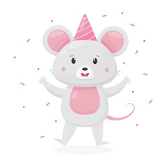 Cute mouse, vector illustration on white background