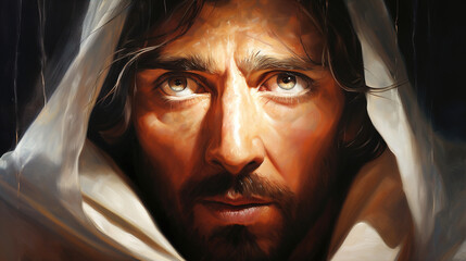 Portrait of Jesus Christ in white robe