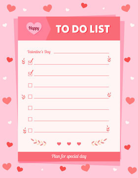 Vector to do list template for Valentine's day in cute concept.