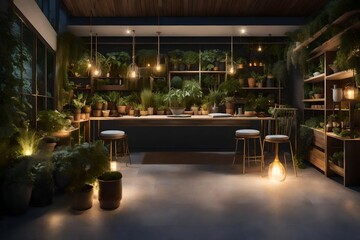 Immerse yourself in the serenity of an outdoor sanctuary filled with gardening tools and a symphony of flourishing plants. Perfect lighting enhances the super - obrazy, fototapety, plakaty