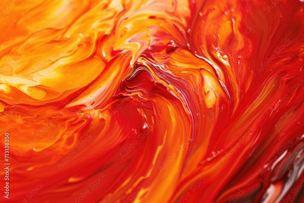 Poster a detailed view of a painting featuring red and yellow colors. this image can be used for various cr