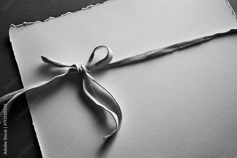 Poster A piece of paper with a ribbon tied to it. Perfect for gift wrapping or adding a decorative touch to any project