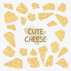 Cute cheese doodles, Hand-drawn cheese icons