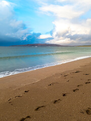 Foot prints at Narin Strand, a beautiful large blue flag beach in Portnoo, County Donegal - Ireland.