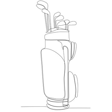 Continuous line drawing of golf bag and golf club vector illustration minimalistic concept against white background