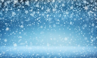 Fototapeta premium Christmas white snowflakes in the blue sky at a window shutter backgrounds. Freezing winter holiday, blue snowflakes background.