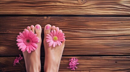 Obraz na płótnie Canvas A close-up image of a person's feet adorned with beautiful pink flowers. Perfect for adding a touch of femininity and elegance to any project