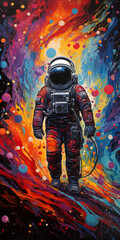 Astronaut Floating in Vividly Colored Space - obrazy, fototapety, plakaty