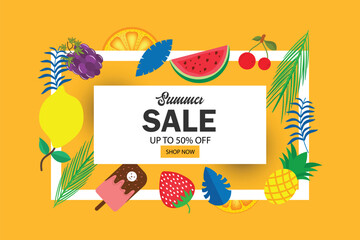 Summer sale banner vector illustration with summer element