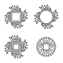 Obraz premium Micro chip icon set. Vector Illustration. Circuit board or electronic motherboard. lines and dots connect.