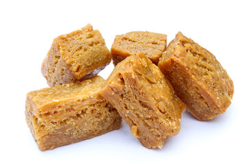 Indian sweet food Khasta gaja on white background 