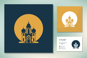Islamic Holy Month of Ramadan Kareem color mosque with line art design, vector illustration