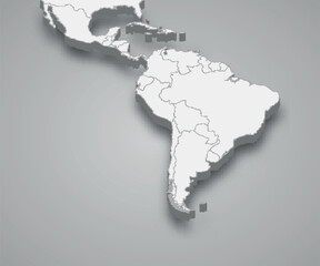 Latin America 3d map with borders states