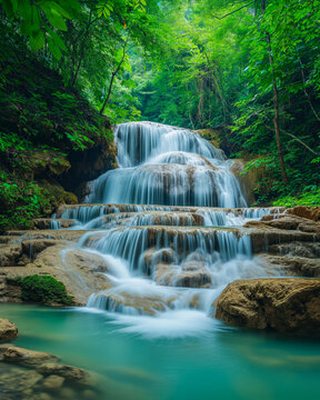 Cascade in Lush Forest