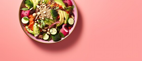Vegetable plate. Vegan food on color background.
