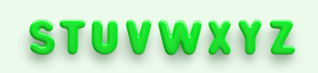 3D Green uppercase letters S, T, U, V, W, X, Y and Z with a glossy surface on a light background.