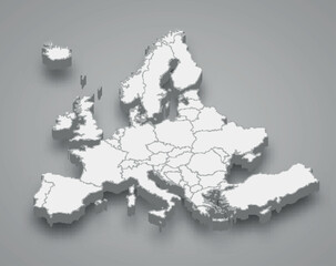 Europe 3d map with borders states