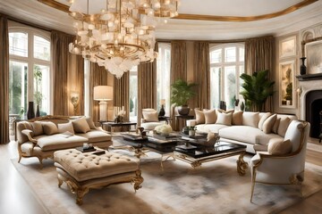 Fototapeta na wymiar Luxury livingroom in affluent home with expensive furnishings