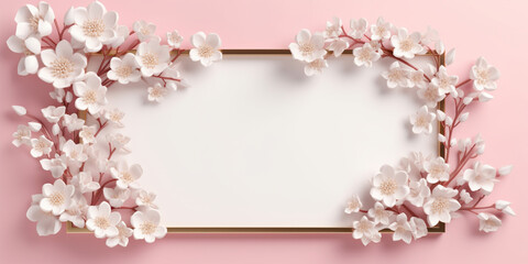 Frame made of flowers on pink background. Concept for marketing banner, wedding greeting card, social media, Valentines Day, engagement, love message, celebration, beauty and fashion. 