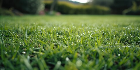 A field of grass covered in glistening water droplets. Perfect for nature and landscape designs