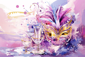 Flat Mardi gras colorful mask on white background