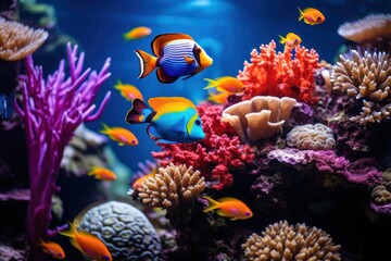 Fototapeta na wymiar Tropical fish in the aquarium. Beautiful underwater world with corals and tropical fish.