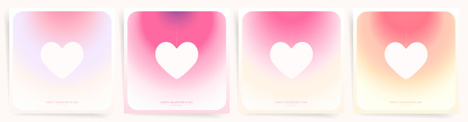 Soft Pink Valentine Romantic Gradient Backgrounds and Minimal Aesthetic Hearts for Love Posters, Flyers, and Greeting Cards Set.