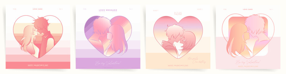 Trendy Gradient Designs Anime Couples with City Pop Vibes for Cards and Album Covers. Valentine's Day Aesthetic Y2k Square Posts.