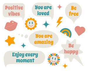 Set of speech bubbles with motivational quotes on a white background. Vector.