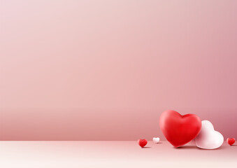 3D Valentine's Day Hearts, Minimal Mockup for Romantic Displays and Products