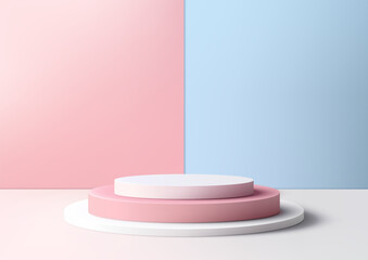 Pink and Blue Pastel Podium Mockup, Showcase Products in Style