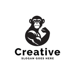 Mighty Ape Flexing Strength in Monochrome Logo Design

