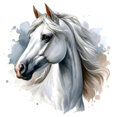 Obraz na płótnie Canvas Horse. Head. Portrait. White Horse. Watercolor. Isolated illustration on a white background. Banner. Close-up. Generative AI