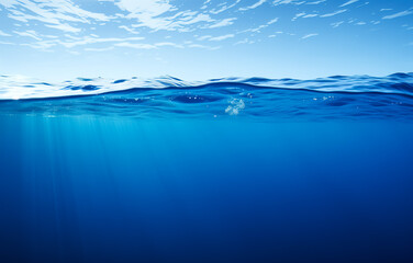 Serene underwater scene with sunlight filtering through ocean waves