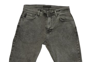 gray jeans front isolated, fashionable men's jeans of classic tailoring on a white background