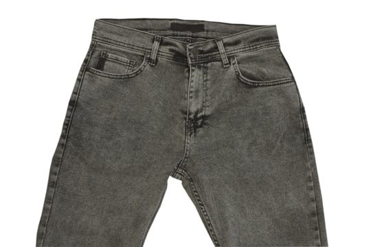 gray jeans front isolated, fashionable men's jeans of classic tailoring on a white background