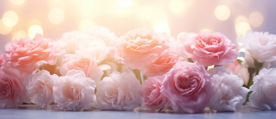 Soft Pink Floral Beauty: A Closeup of Blossoming Roses in a Pastel Bouquet on a White Background
