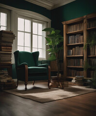 Fototapeta premium Arm chair in a room with book shelves