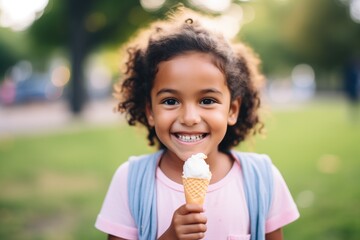 Fototapeta premium smiling kid with an ice cream cone in park