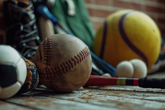 A close up view of a baseball, bat, and ball. This image can be used to illustrate the sport of baseball or for any related sports or athletic themes