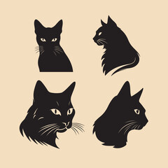 cat head set silhouette Clipart