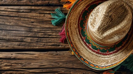 Mexico cinco de mayo wood background mexican sombrero - obrazy, fototapety, plakaty
